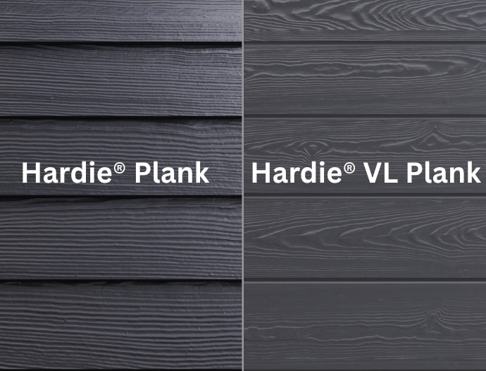 Hardie&reg; Plank vs. Hardie&reg; VL Plank - Side By Side - Dark Grey Coloured